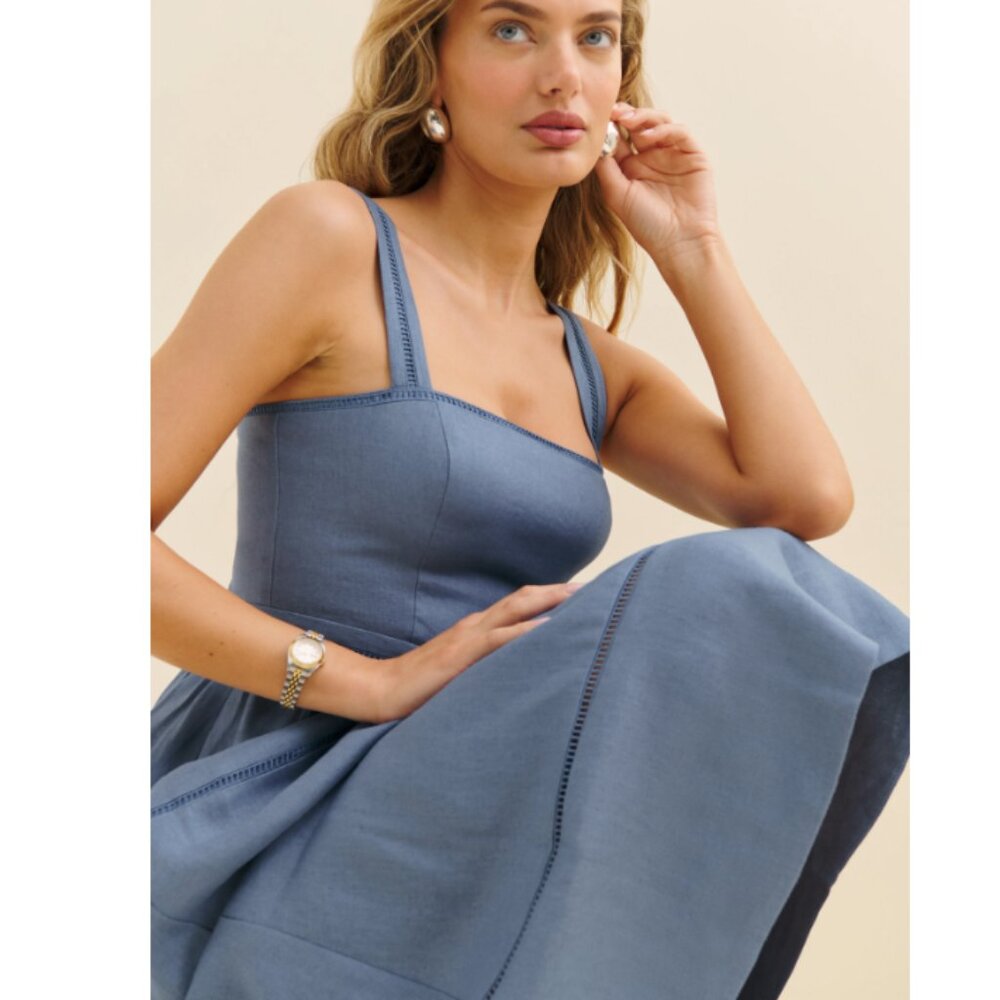 Reformation Blue Square-Neck Midi Dress - Picture 4 of 11